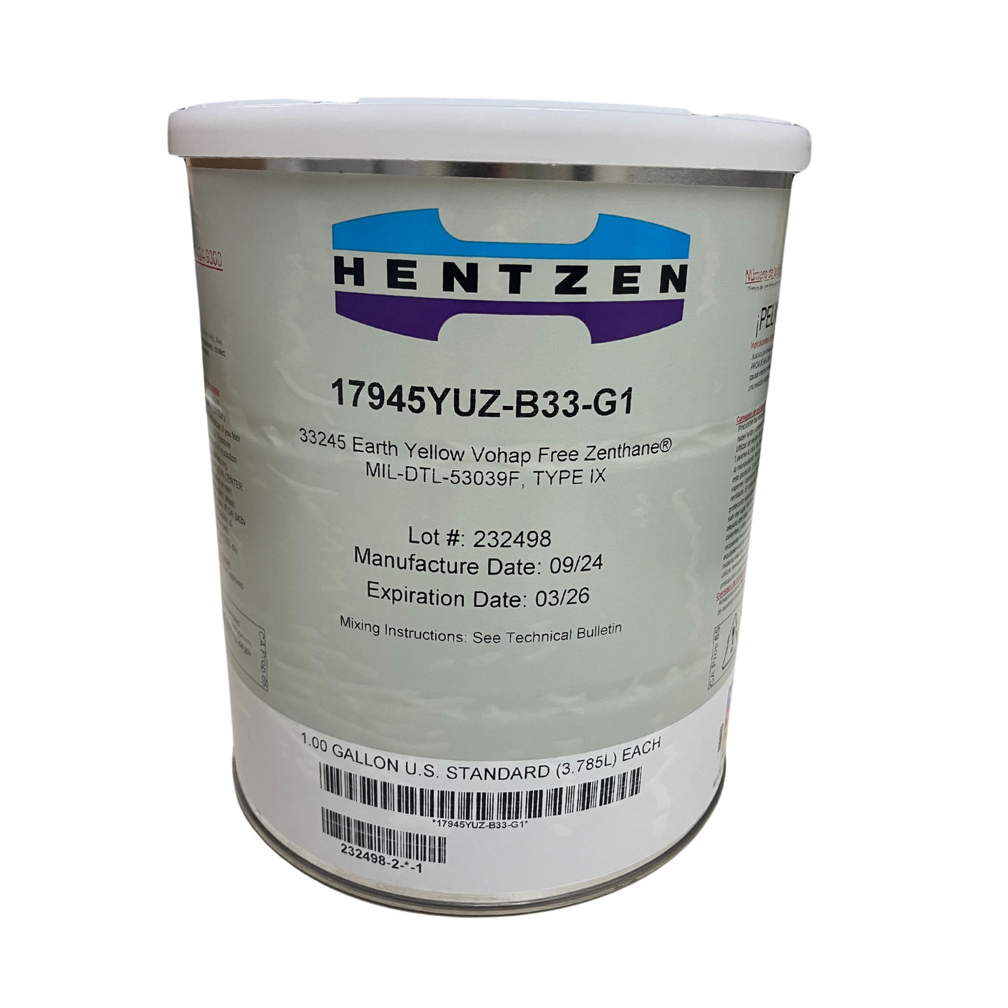 Hentzen 33245 Earth Yellow Vohap Free Zenthane, MIL-DTL-53039F, TYPE IX